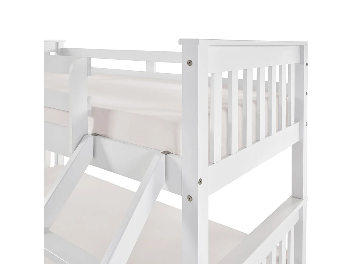 Lit superposé en bois blanc, Lit double bas 135 x 190 cm et lit simple haut 90 x 190 cm - Longueur 204 x Hauteur 150 x Largeur 147 cm