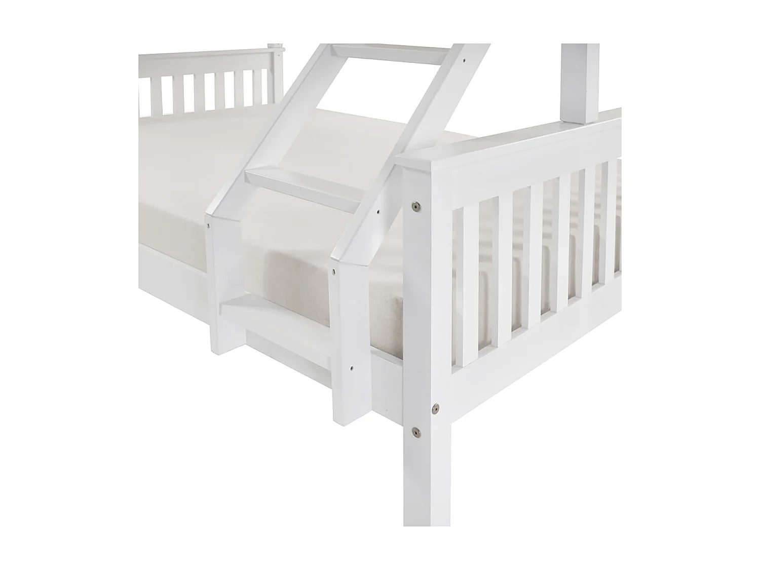 Lit superposé en bois blanc, Lit double bas 135 x 190 cm et lit simple haut 90 x 190 cm - Longueur 204 x Hauteur 150 x Largeur 147 cm