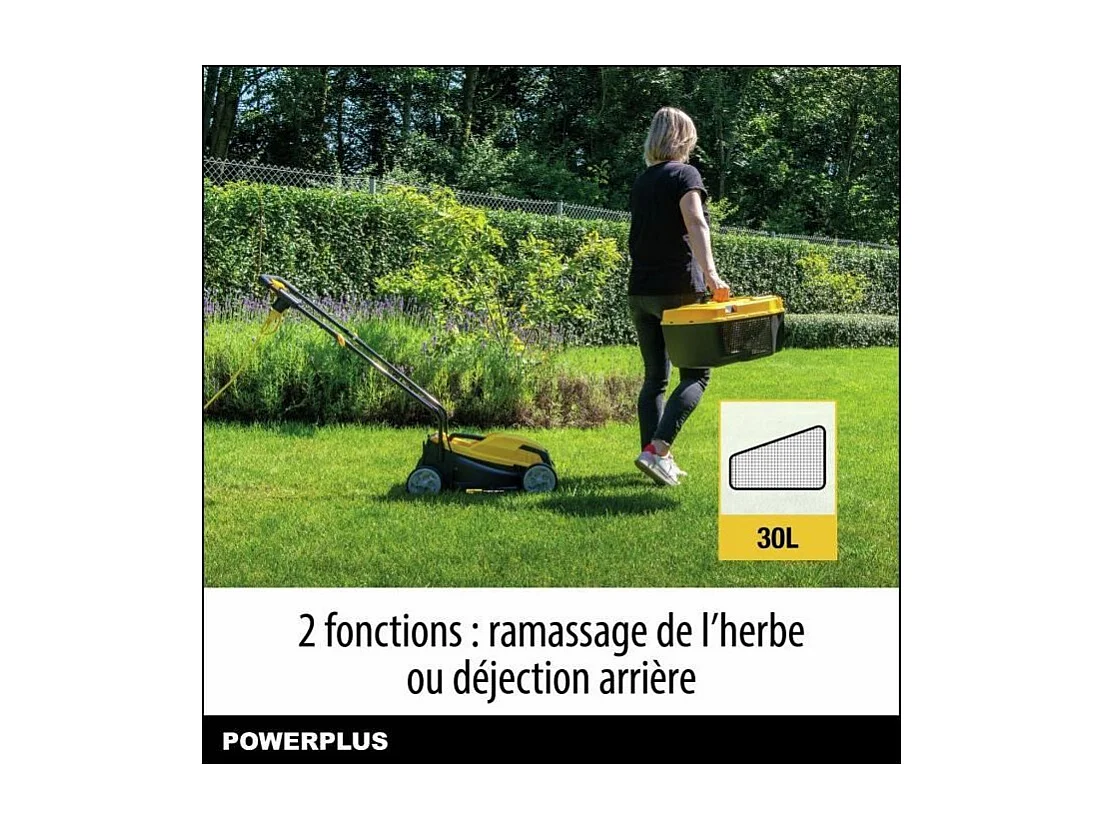 Tondeuse a gazon électrique - POWERPLUS - POWEG62203 - 1000 W - 320 mm Ø - Avec ramassage et éjection arriere
