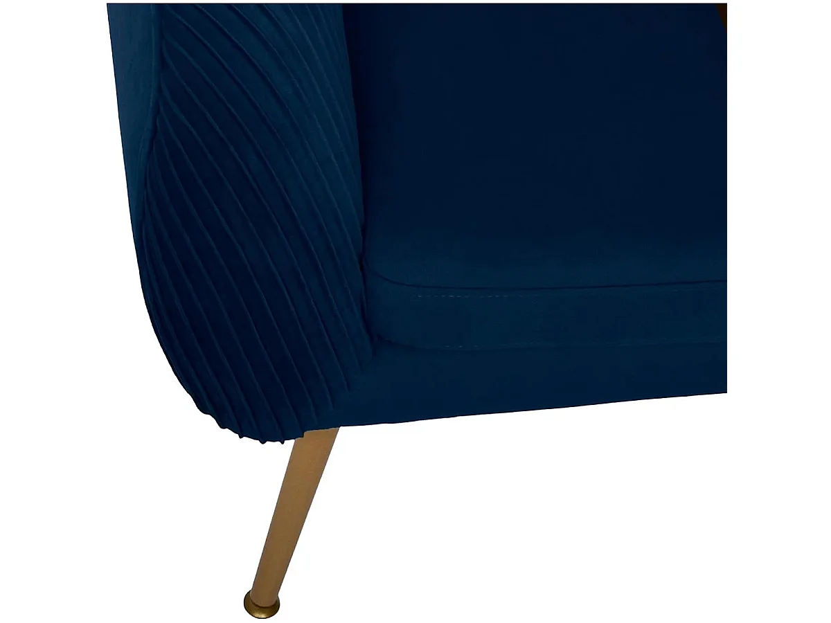 Fauteuil en velours coloris bleu plissé et pieds en métal doré - Longueur 74 x Profondeur 70 x Hauteur 78 cm