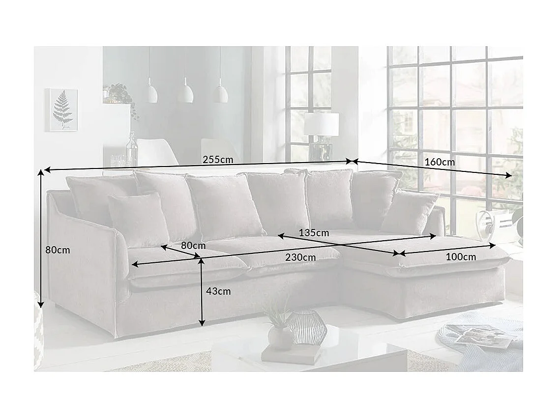 Canapé d'angle KALIA – Velours gris taupe – 4 places – Angle à droit – contemporain