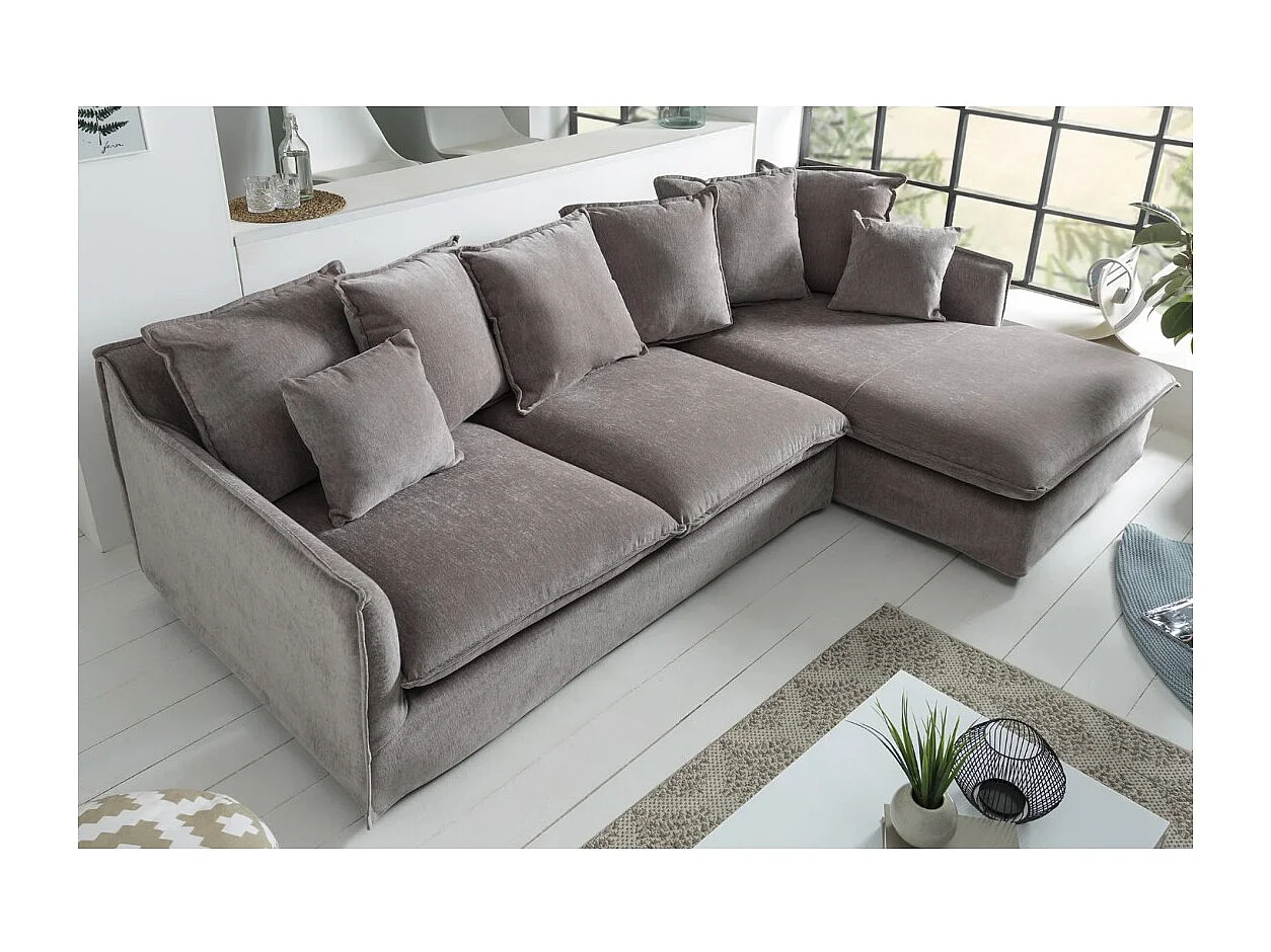 Canapé d'angle KALIA – Velours gris taupe – 4 places – Angle à droit – contemporain