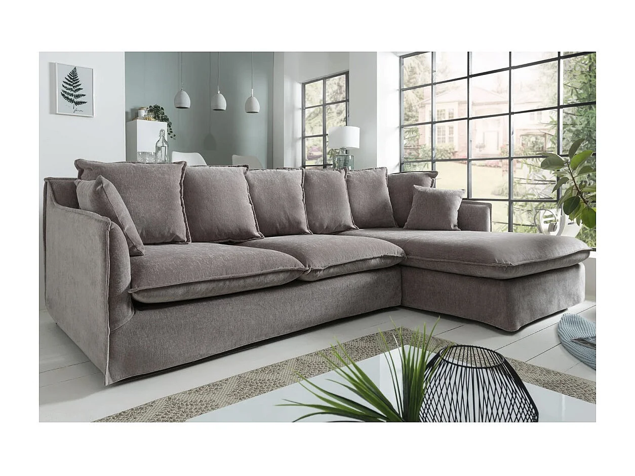 Canapé d'angle KALIA – Velours gris taupe – 4 places – Angle à droit – contemporain