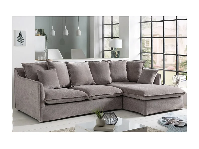 Canapé d'angle KALIA – Velours gris taupe – 4 places – Angle à droit – contemporain