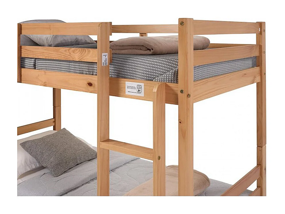 Lit enfant superposé en pin massif couleur chêne - Longueur 199 x Hauteur 154 x Profondeur 104 cm