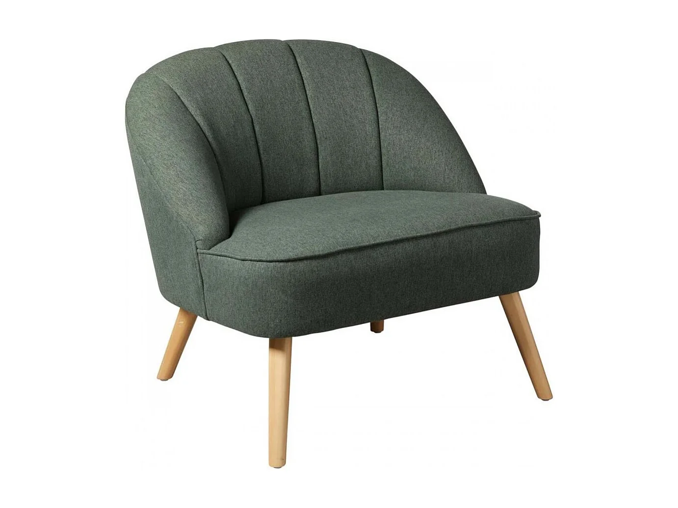 Fauteuil en velours avec des pieds en bois, coloris vert cèdre - Longueur 78 x Profondeur 72 x Hauteur 71 cm