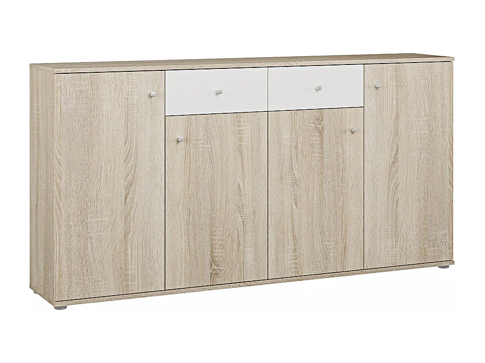 Aparador Match 4 puertas 2 cajones, mueble con almacenamiento de salón color Sonoma y Blanco 160 cm