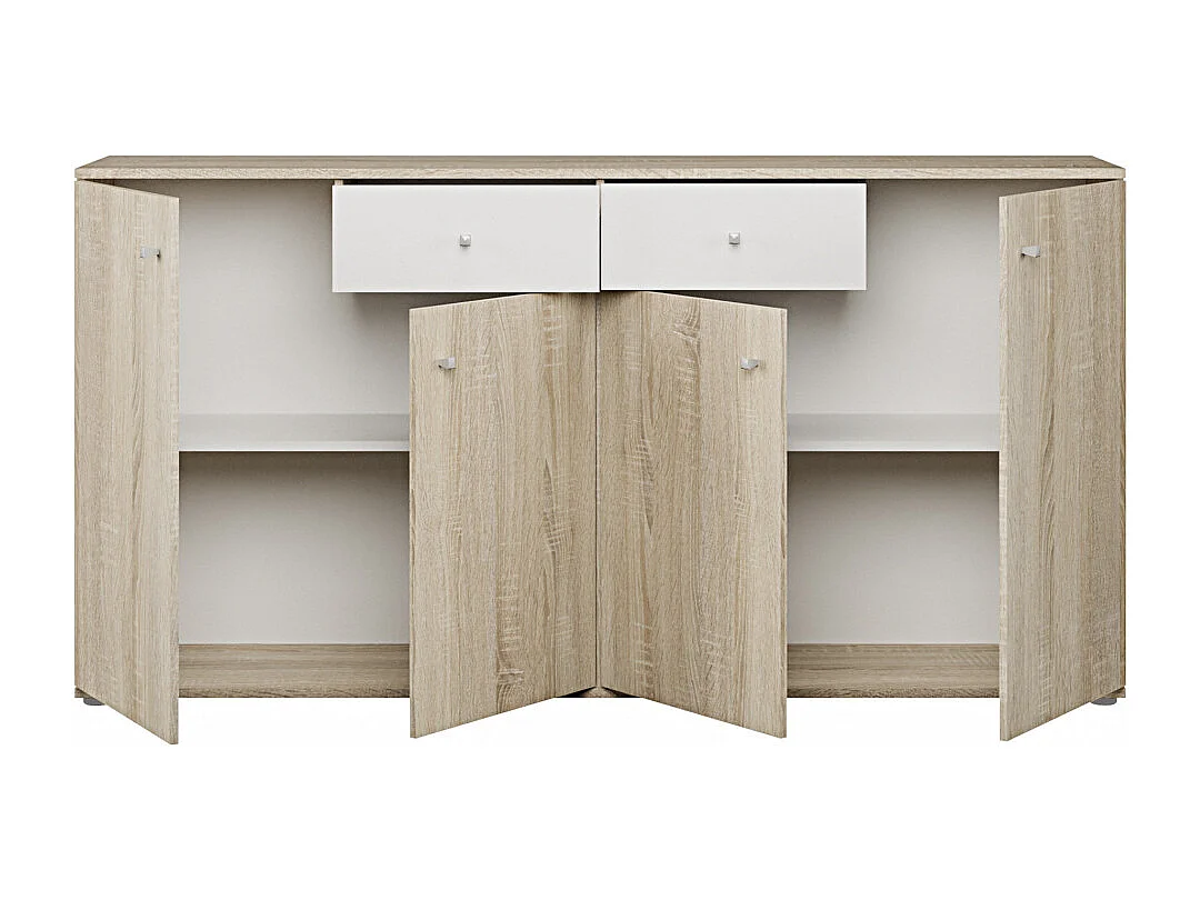 Aparador Match 4 puertas 2 cajones, mueble con almacenamiento de salón color Sonoma y Blanco 160 cm