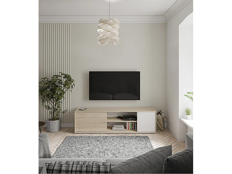 Mueble de Television Match en acabado roble sonoma y blaco mueble de salón 180 cm