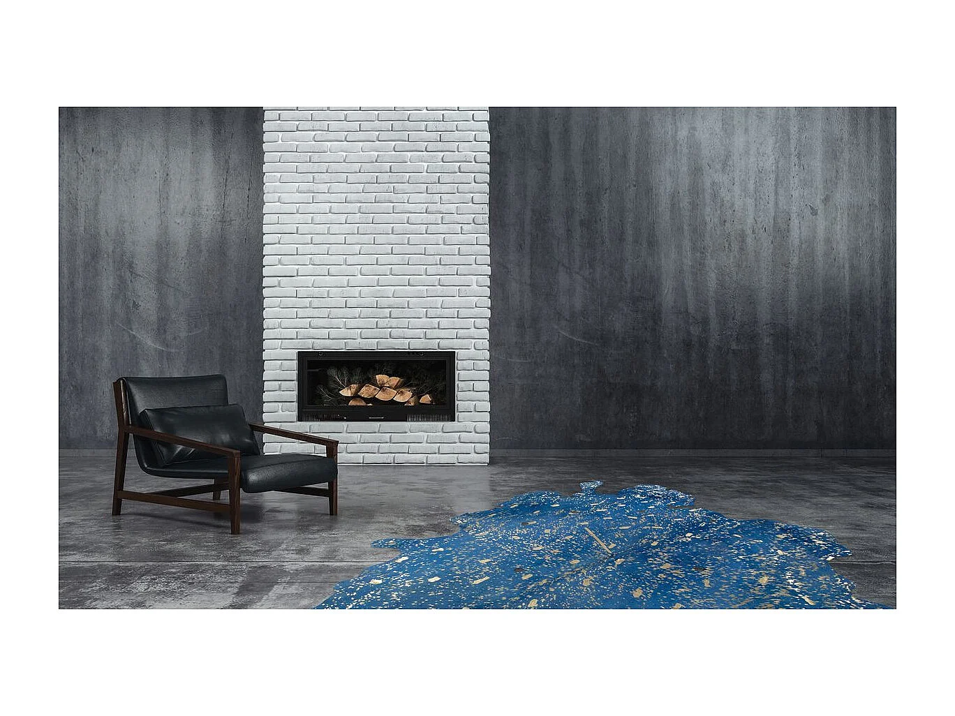 Tapis Peau de Vache "Glam" Bleu & Or Entre 1,35 et 1,65 m2