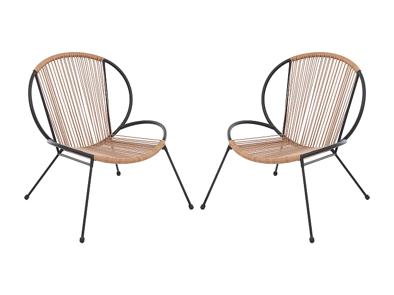 Lot de 2 fauteuils de jardin en métal et résine tressée - Noir et naturel clair - NIKAO de MYLIA