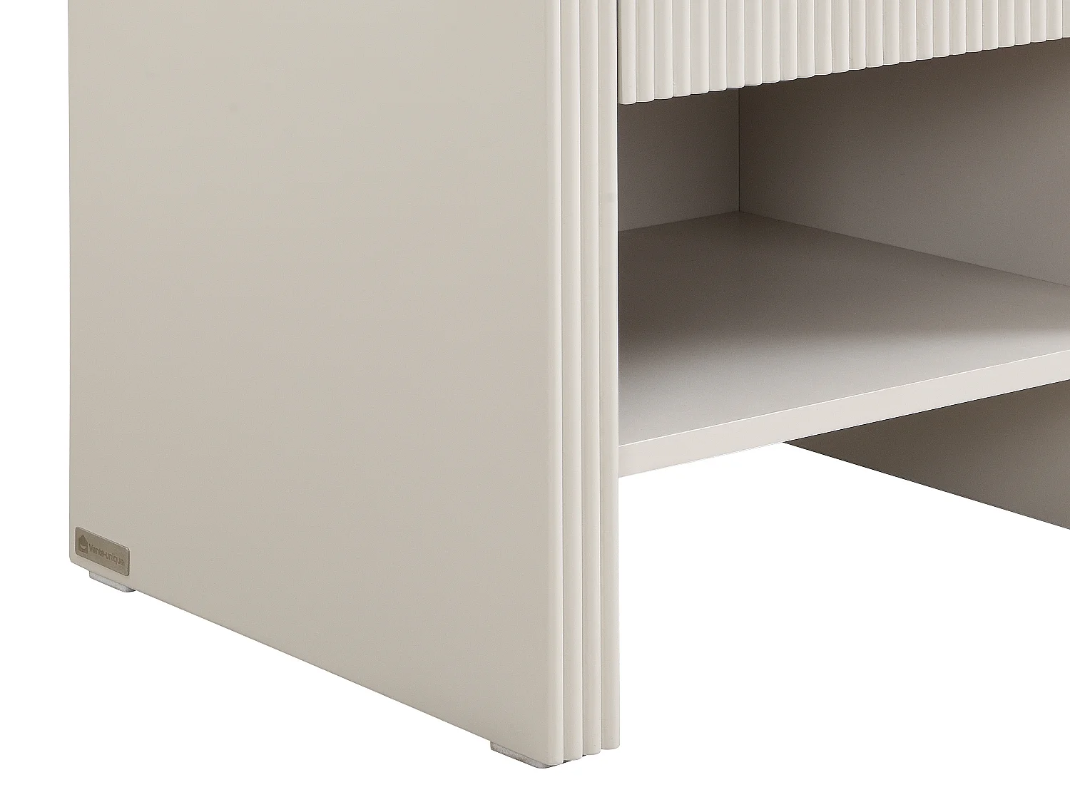 Lot de 2 tables de chevet avec 1 tiroir et 1 niche - MDF - Beige et doré - MIRENALO