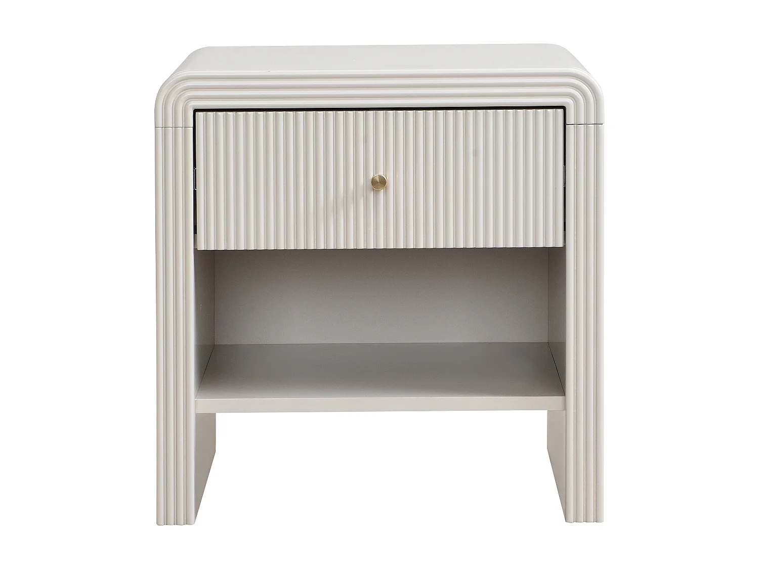 Lot de 2 tables de chevet avec 1 tiroir et 1 niche - MDF - Beige et doré - MIRENALO