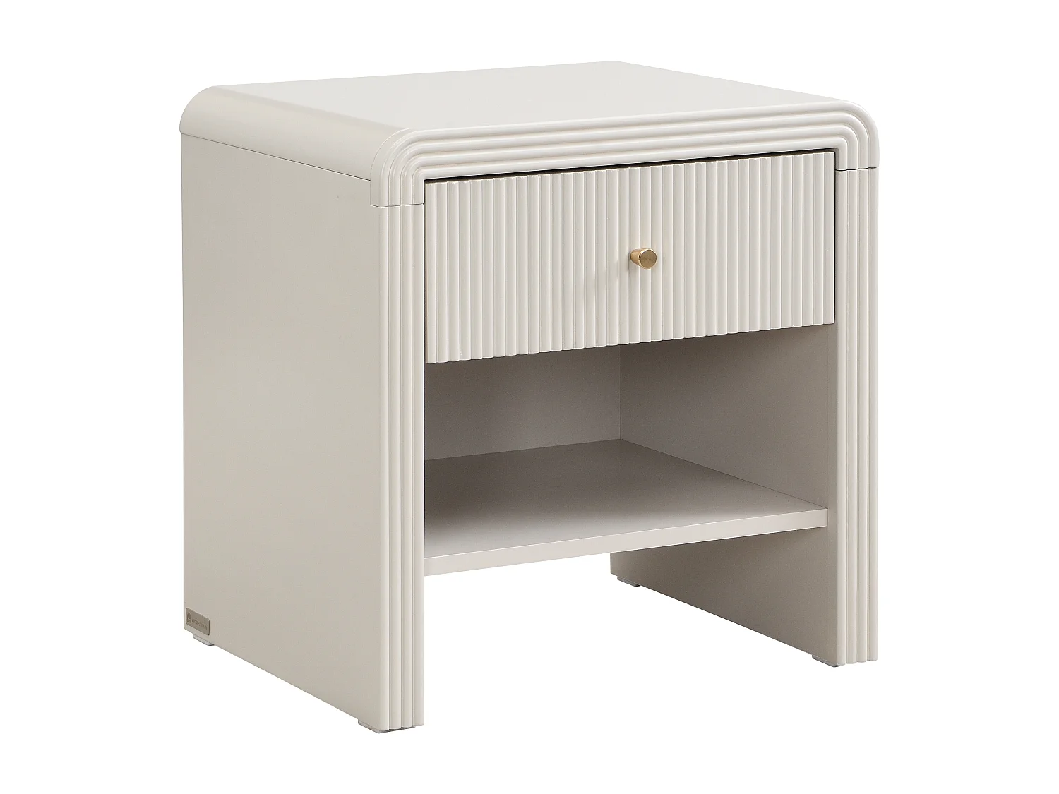 Lot de 2 tables de chevet avec 1 tiroir et 1 niche - MDF - Beige et doré - MIRENALO