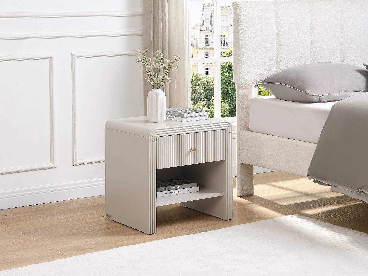Set aus 2 Nachttischen mit 1 Schublade und 1 Fach – MDF – Beige und Gold – MIRENALO