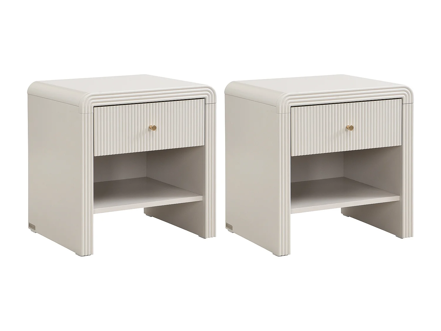 Lot de 2 tables de chevet avec 1 tiroir et 1 niche - MDF - Beige et doré - MIRENALO