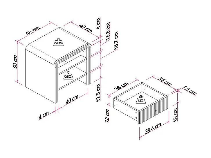 Lot de 2 tables de chevet avec 1 tiroir et 1 niche - MDF - Beige et doré - MIRENALO
