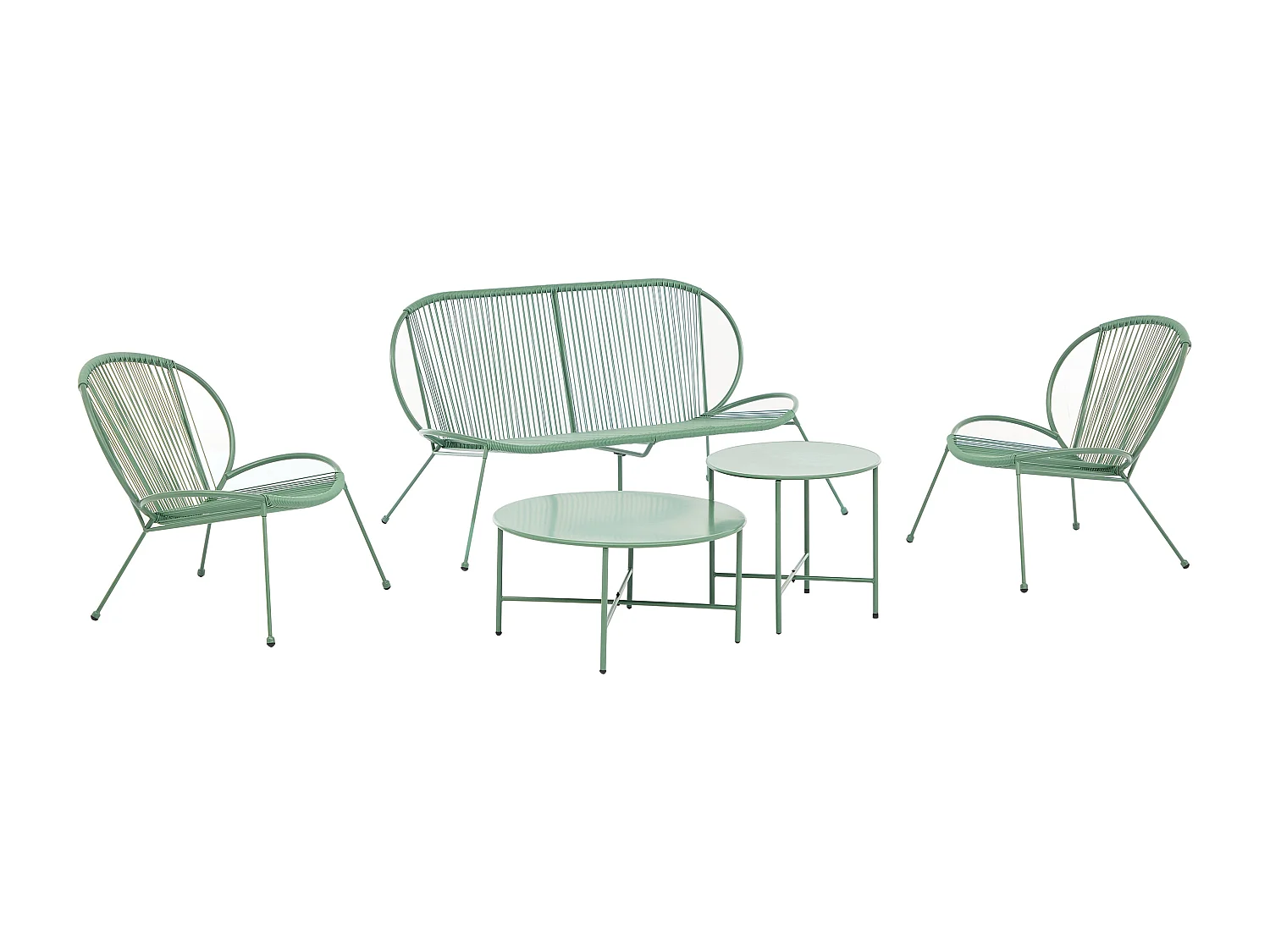 Salon de jardin en métal et résine tressée : 2 fauteuils, 1 banc et 2 tables basses - Kaki - NIKAO de MYLIA