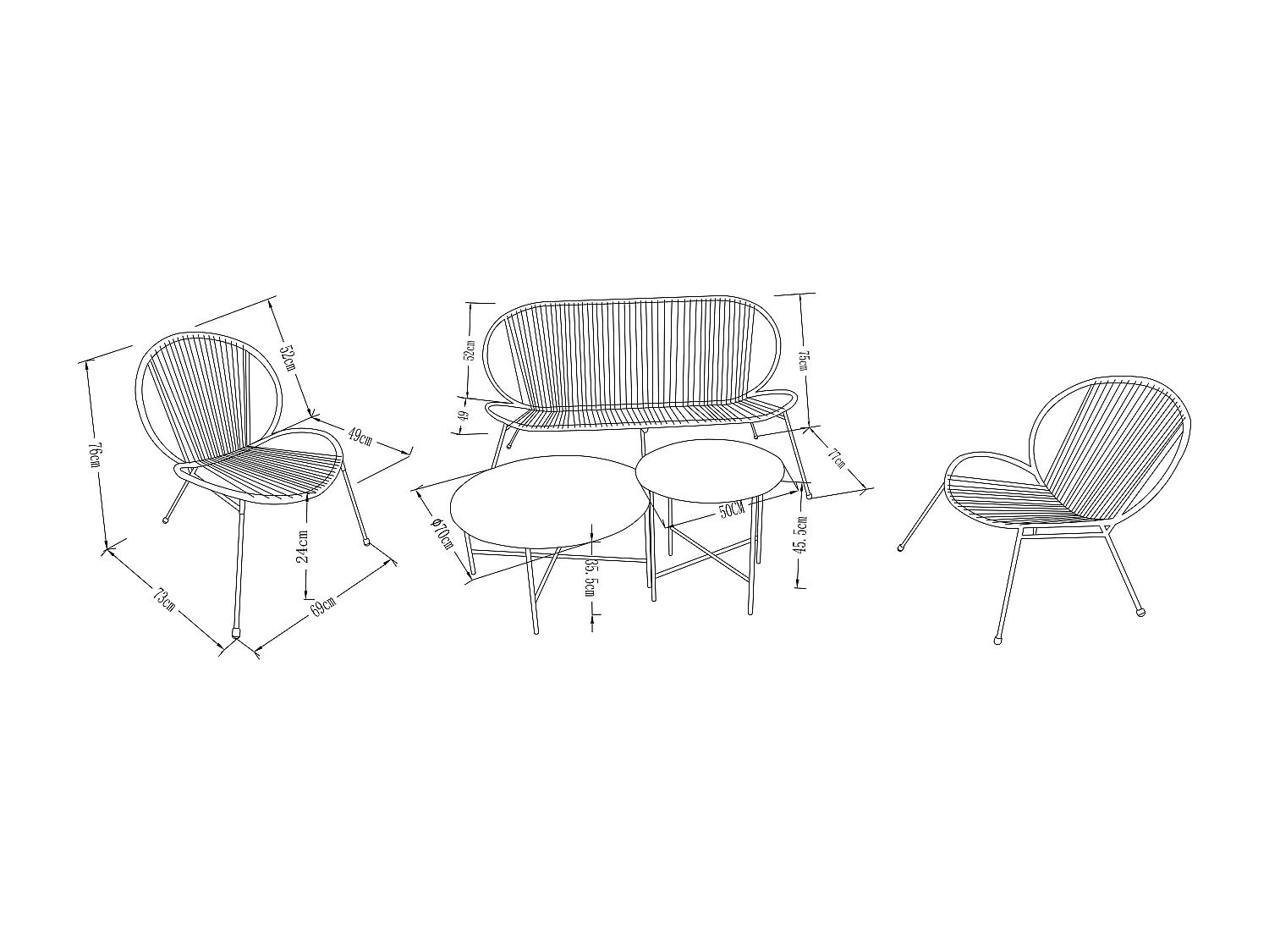 Salon de jardin en métal et résine tressée : 2 fauteuils, 1 banc et 2 tables basses - Kaki - NIKAO de MYLIA