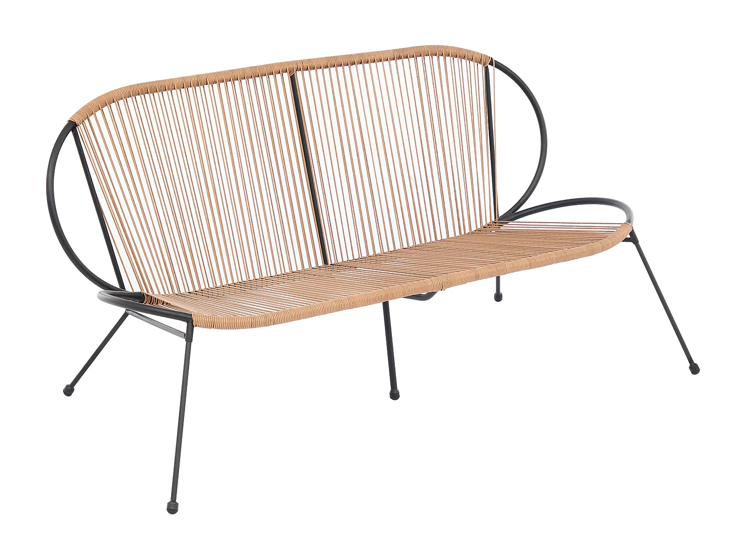 Salon de jardin en métal et résine tressée : 2 fauteuils, 1 banc et 2 tables basses - Noir et naturel clair - NIKAO de MYLIA