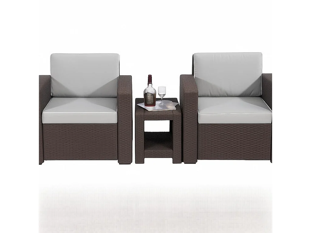 Le Stelle Set Salotto da Giardino in Polyrattan da 3 Pezzi, 2 Poltrone da Esterno, Tavolino e Cuscini Cioccolato