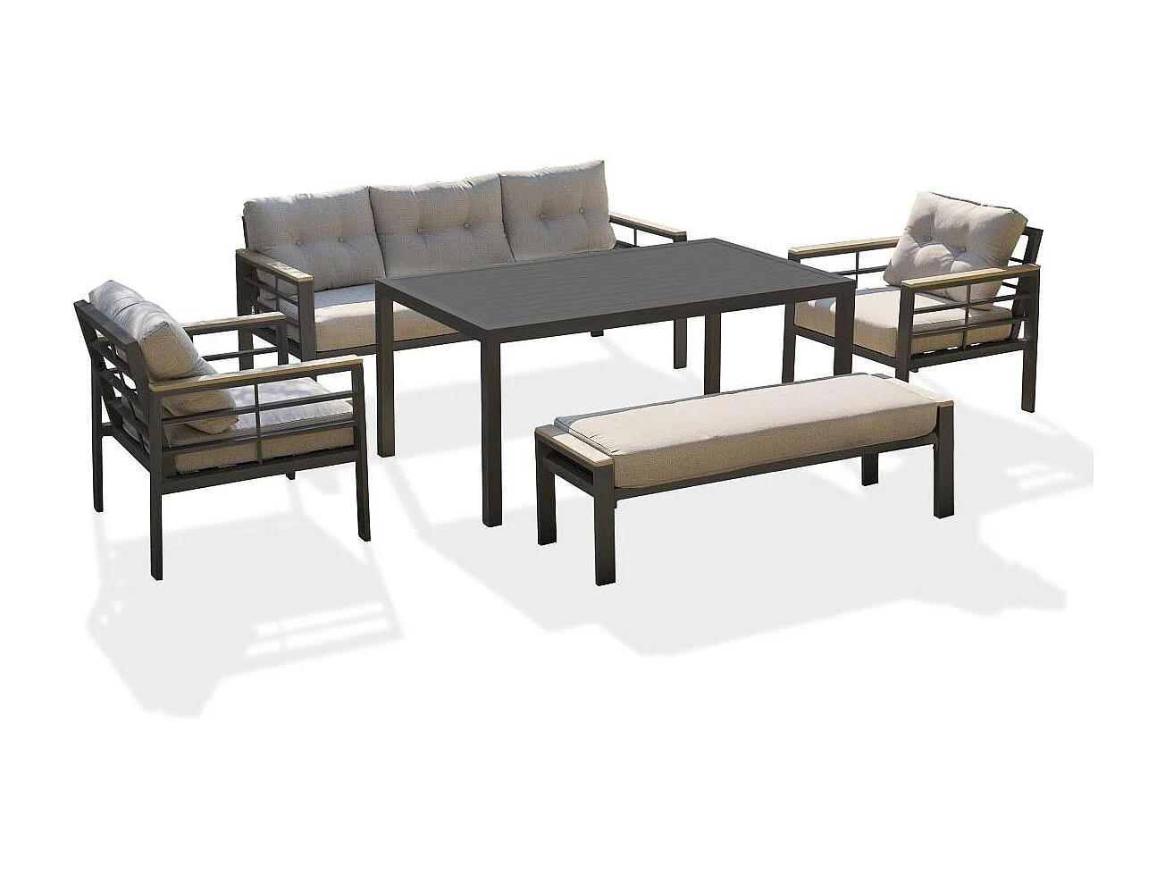 Ensemble Repas de jardin 7 Places "Cayenne" 180cm Gris Anthracite