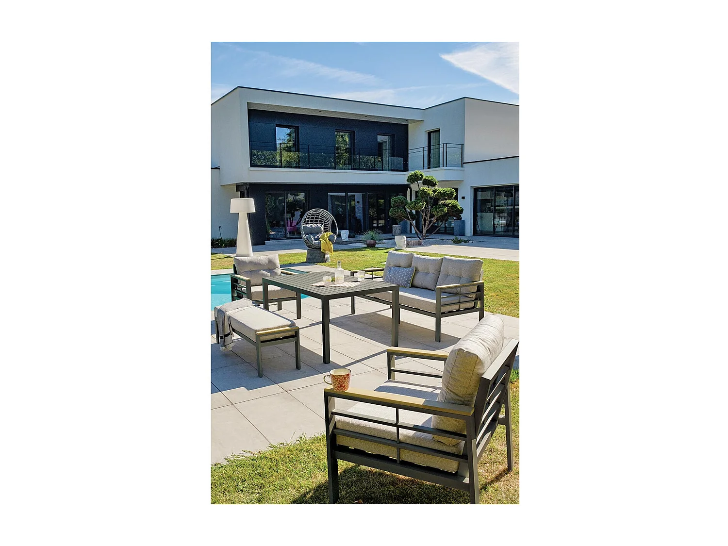 Ensemble Repas de jardin 7 Places "Cayenne" 180cm Gris Anthracite