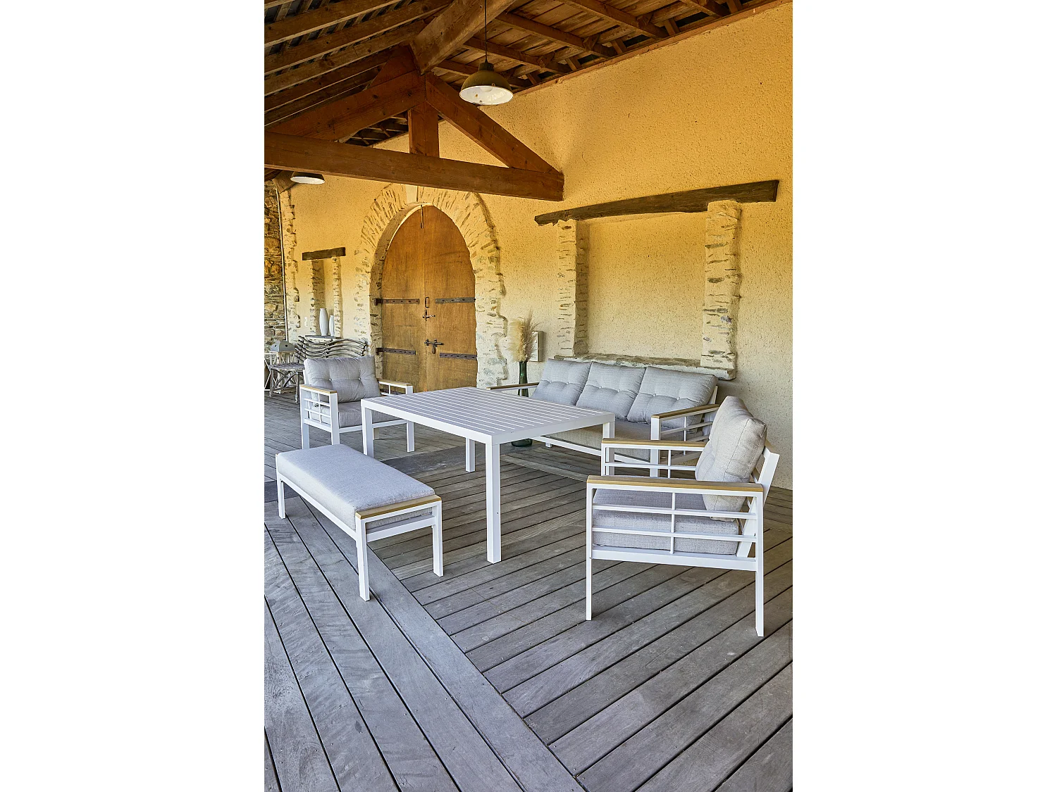 Ensemble Repas de jardin 7 Places "Cayenne" 180cm Blanc