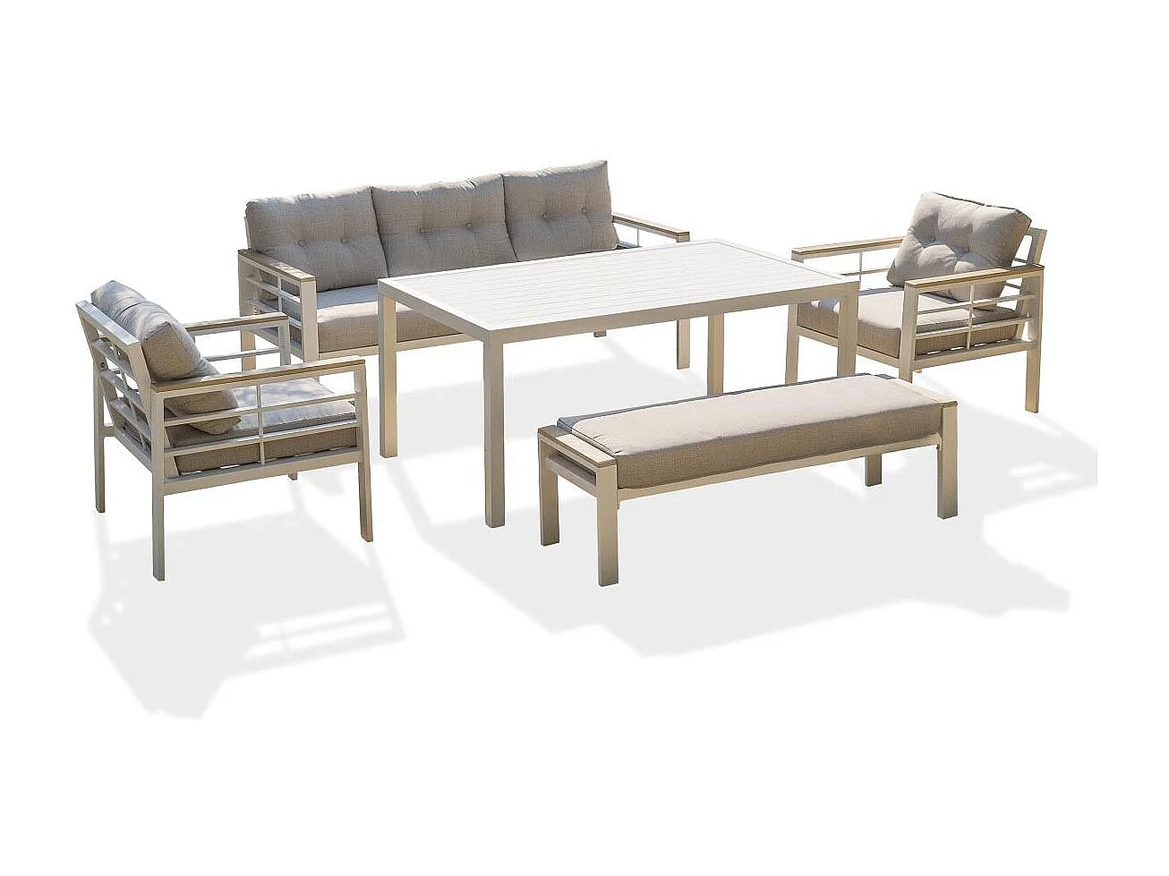 Ensemble Repas de jardin 7 Places "Cayenne" 180cm Blanc