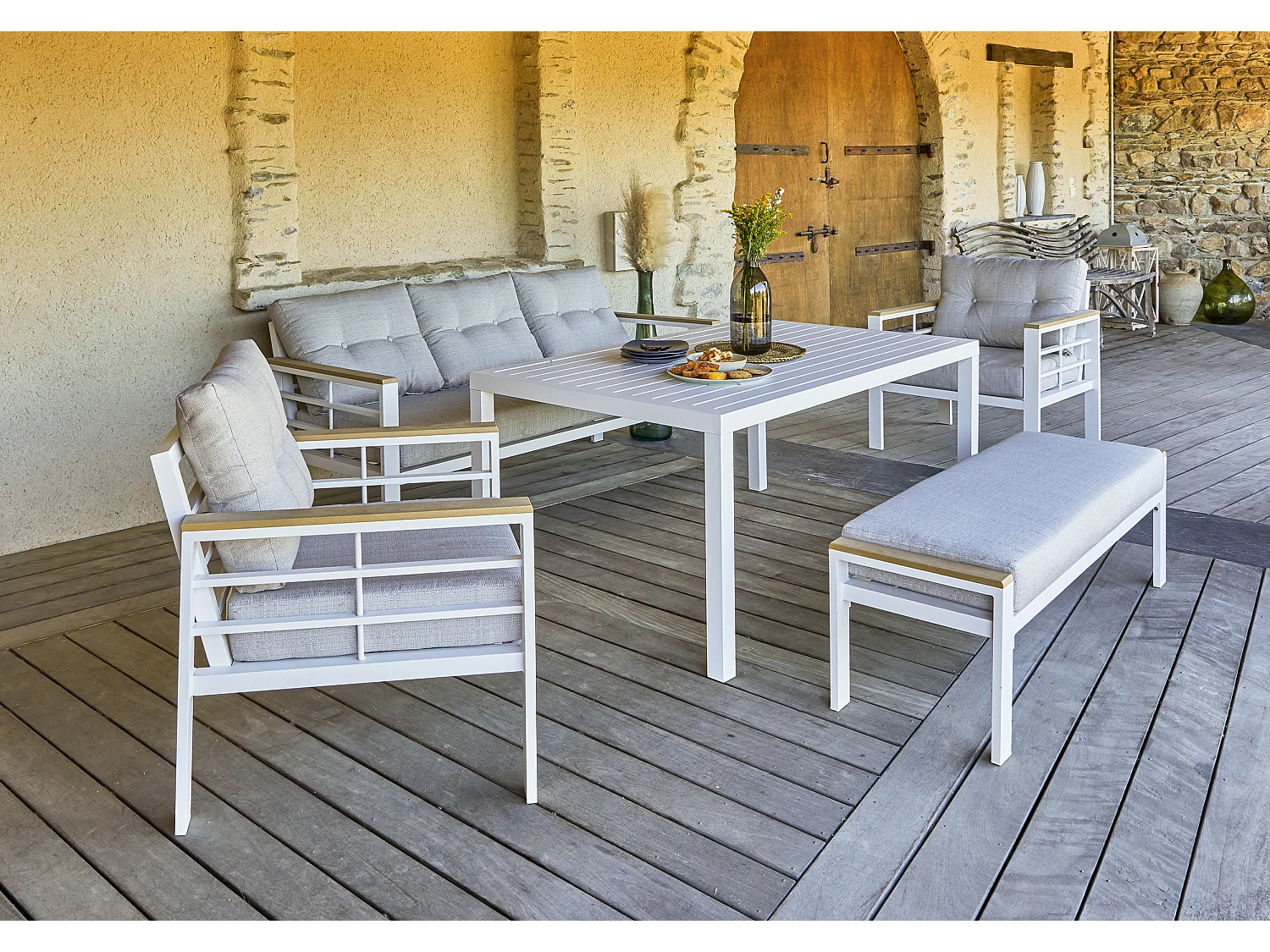 Ensemble Repas de jardin 7 Places "Cayenne" 180cm Blanc