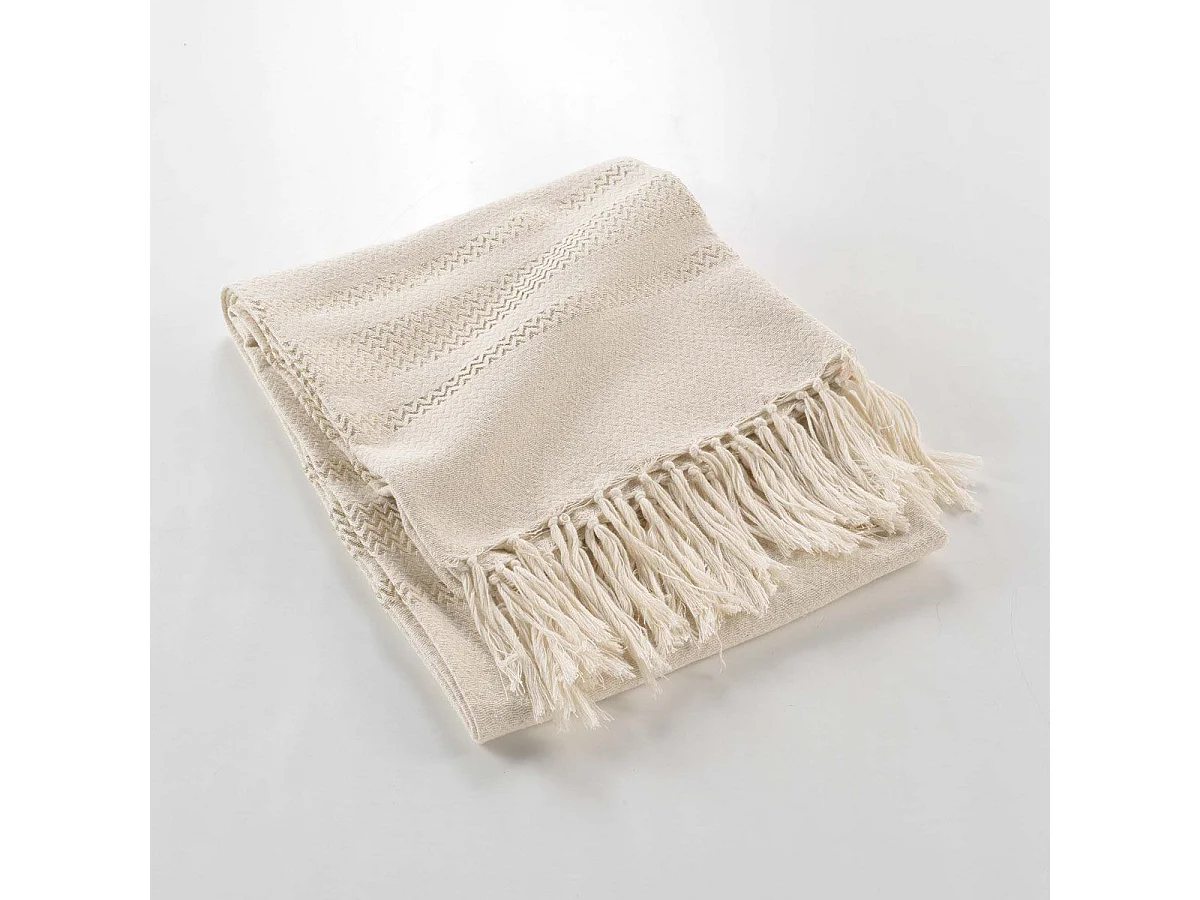 Plaid à Franges Jacquard "Doreline" 125x150cm Beige