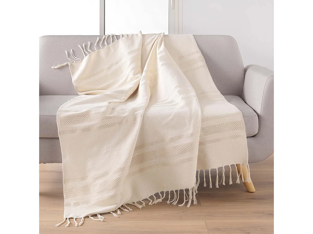 Plaid à Franges Jacquard "Doreline" 125x150cm Beige