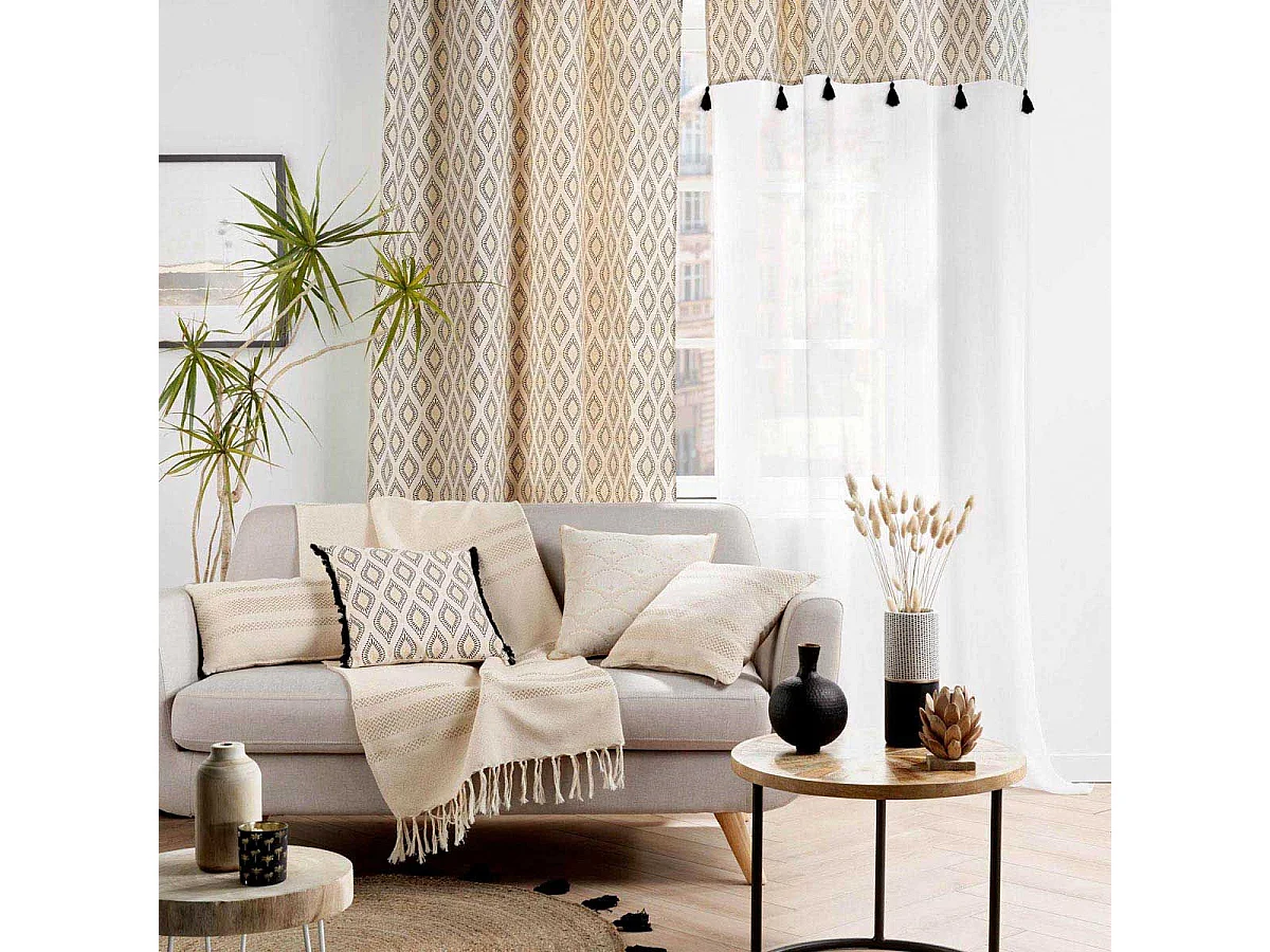 Plaid à Franges Jacquard "Doreline" 125x150cm Beige