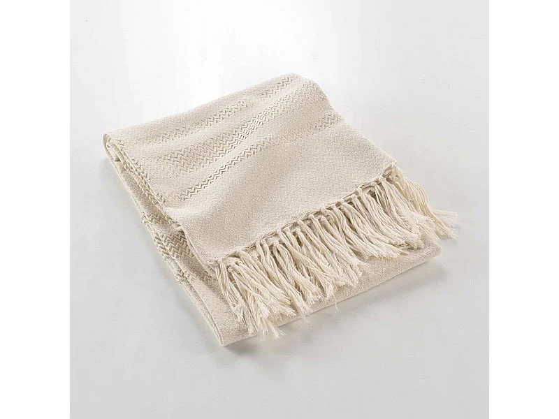 Plaid à Franges Jacquard "Doreline" 125x150cm Beige