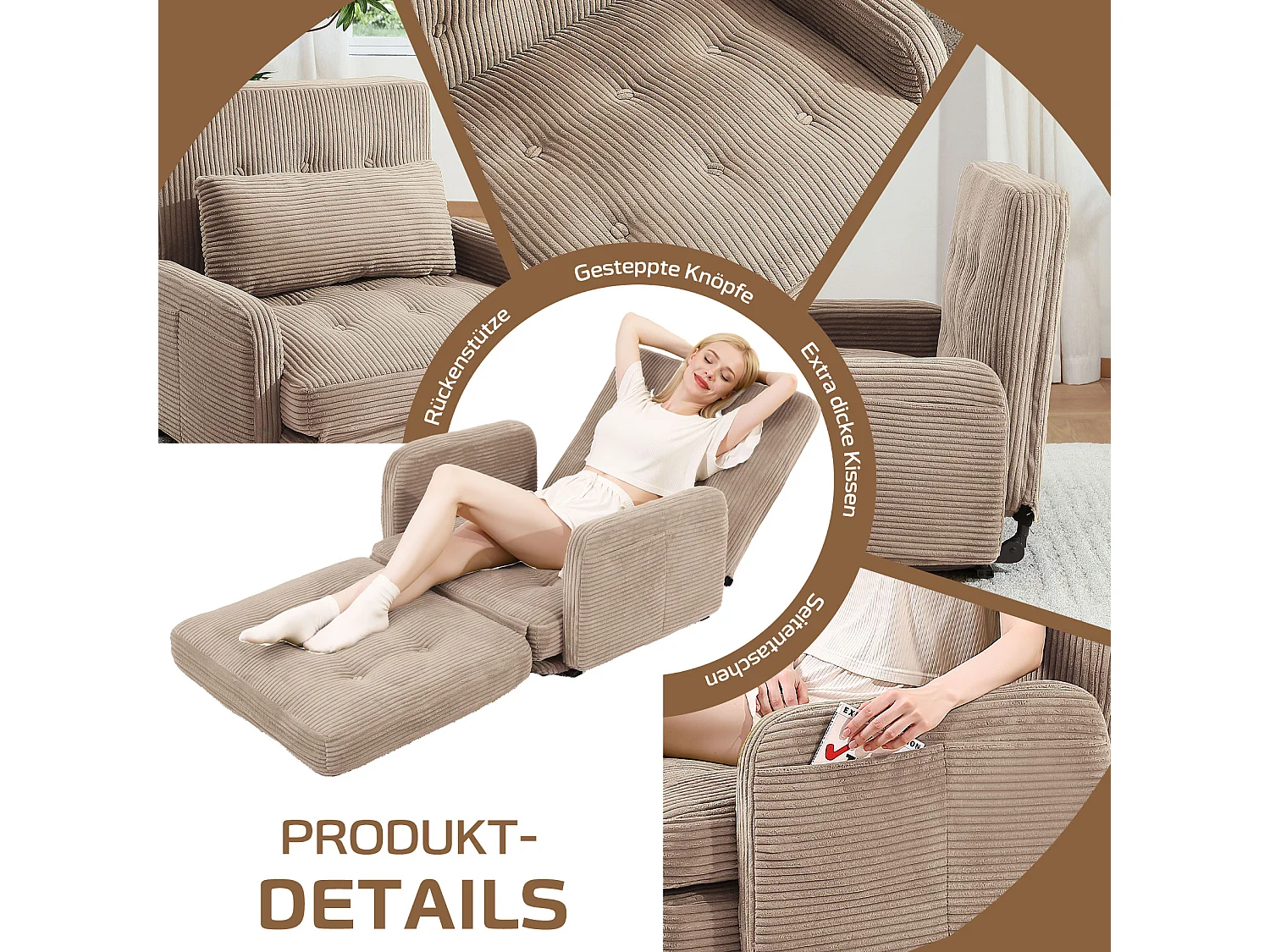 Canapé Modulable 4-en-1 en Cordon - Confort Salon, Relax et Lit Rapide pour un Intérieur Polyvalent