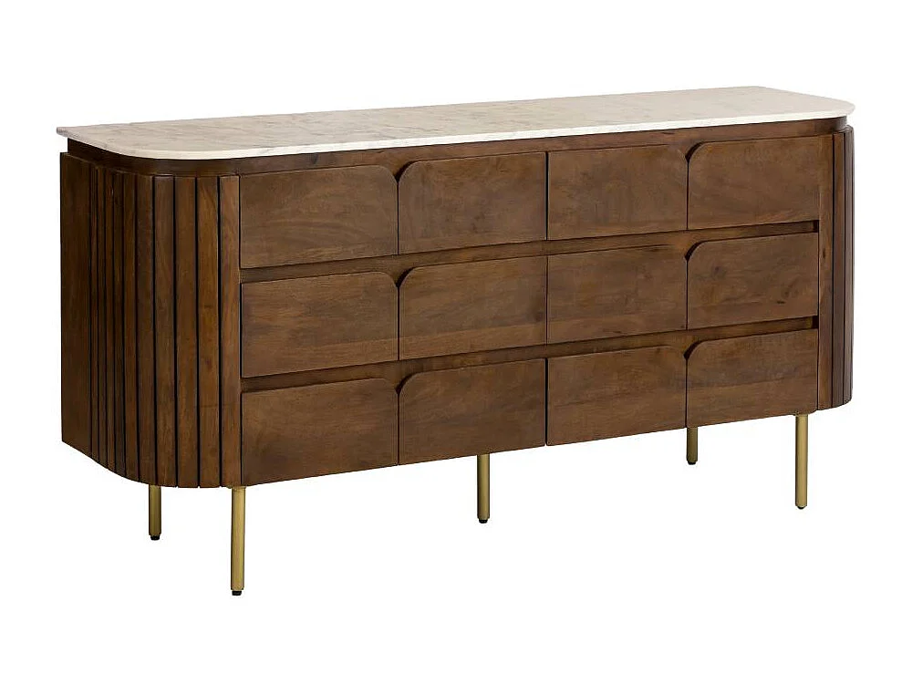 Commode 6 tiroirs en bois de manguier et marbre Sienne