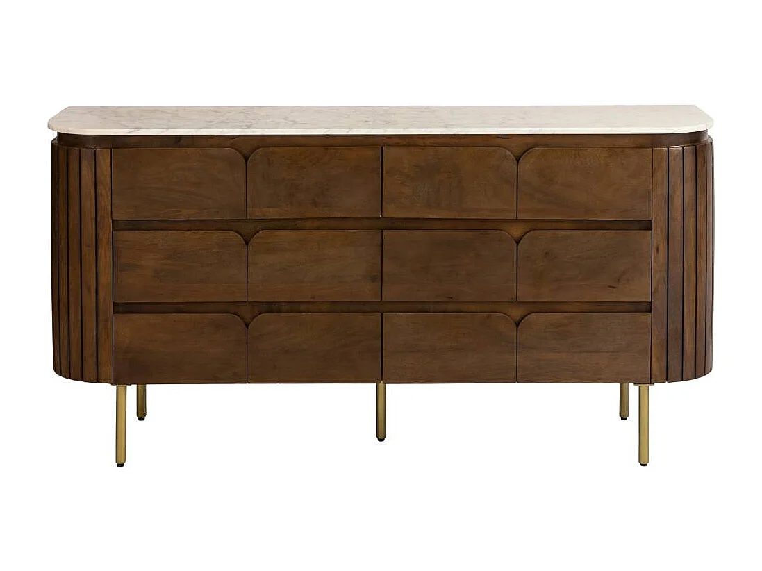 Commode 6 tiroirs en bois de manguier et marbre Sienne