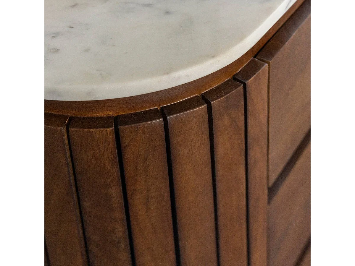 Commode 6 tiroirs en bois de manguier et marbre Sienne