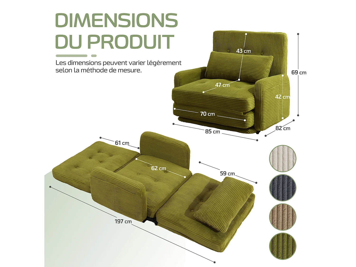 Canapé Modulable 4-en-1 en Cordon - Confort Salon, Relax et Lit Rapide pour un Intérieur Polyvalent