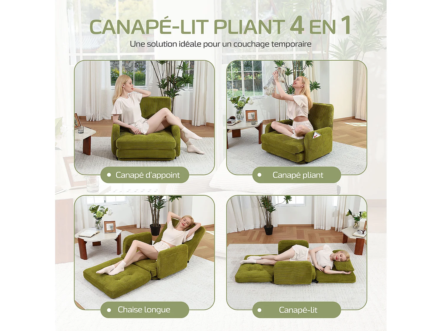 Canapé Modulable 4-en-1 en Cordon - Confort Salon, Relax et Lit Rapide pour un Intérieur Polyvalent