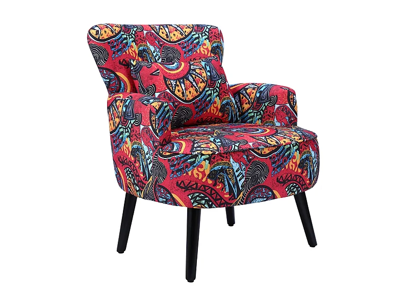 HomeMiYN Fauteuil, Zonnebloem Graffiti, Linnen look stof, Metalen frame, Houten poten, 76 x 62 x 73 cm