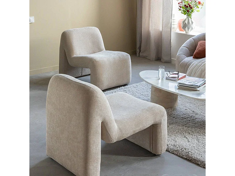 Fauteuil en tissu écru Ludovic