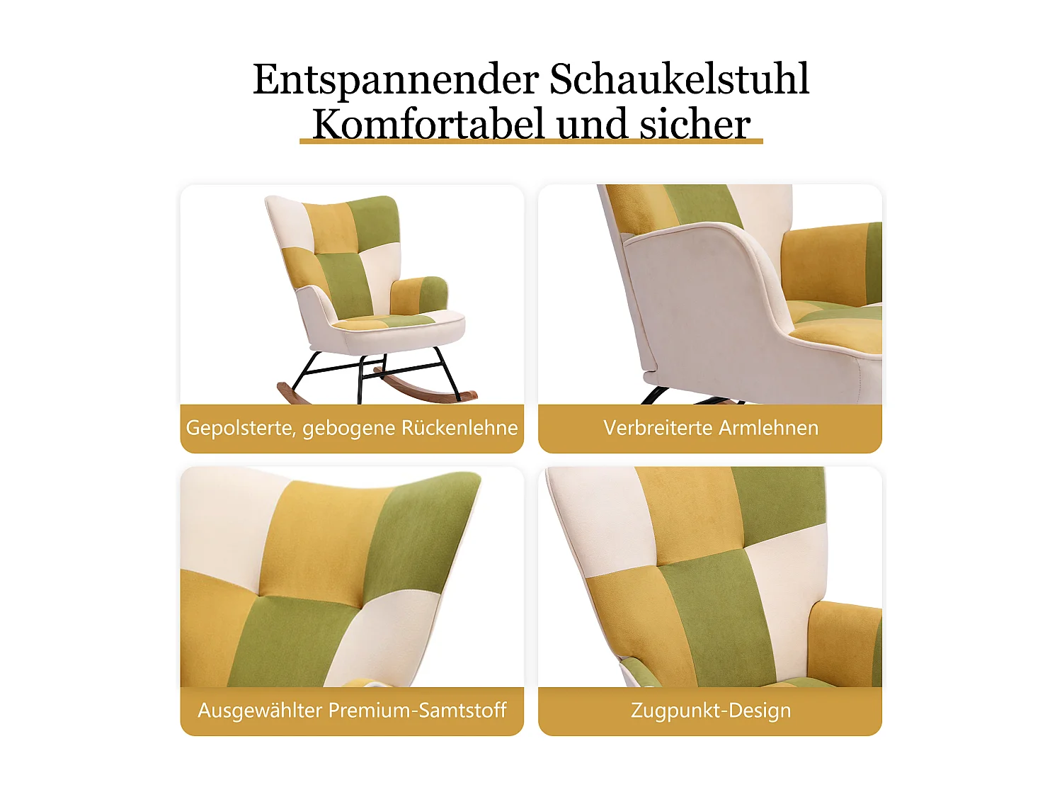 HOMEMIYN Schommelstoel - Fluweelzacht Comfort en Natuurhouten Structuur