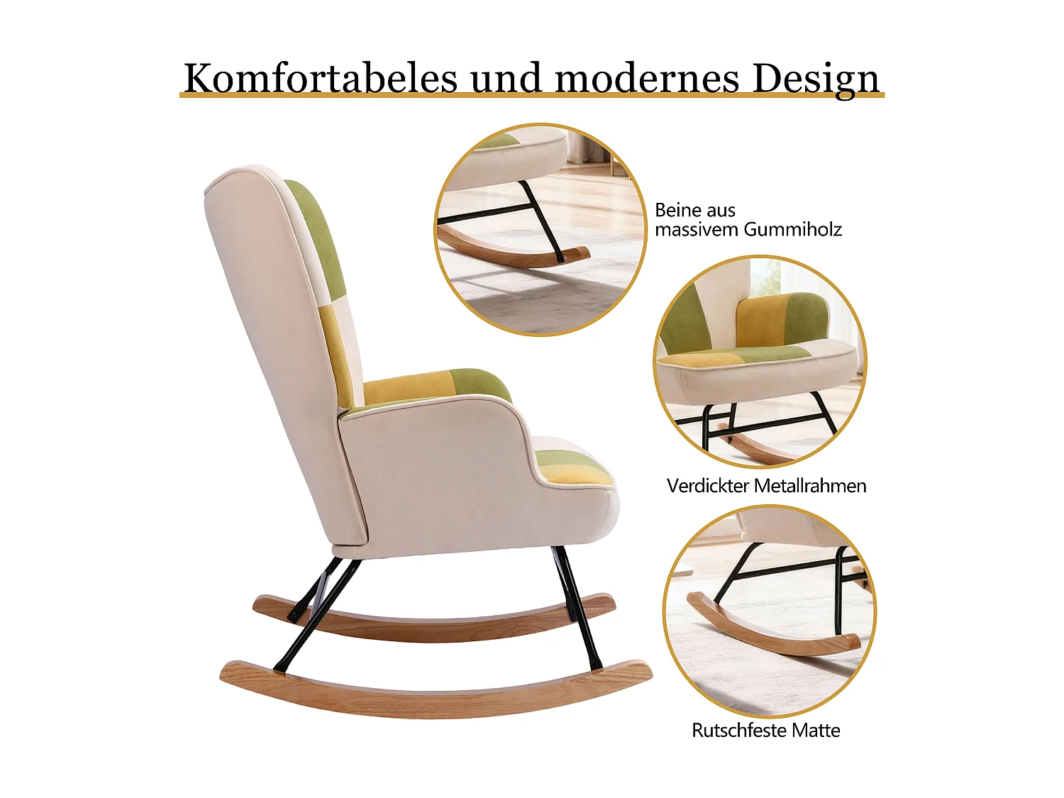 HOMEMIYN Schommelstoel - Fluweelzacht Comfort en Natuurhouten Structuur