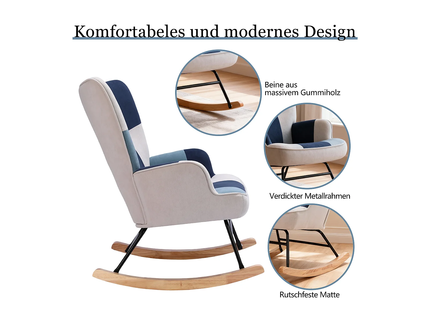 HOMEMIYN Schommelstoel - Fluweelzacht Comfort en Natuurhouten Structuur