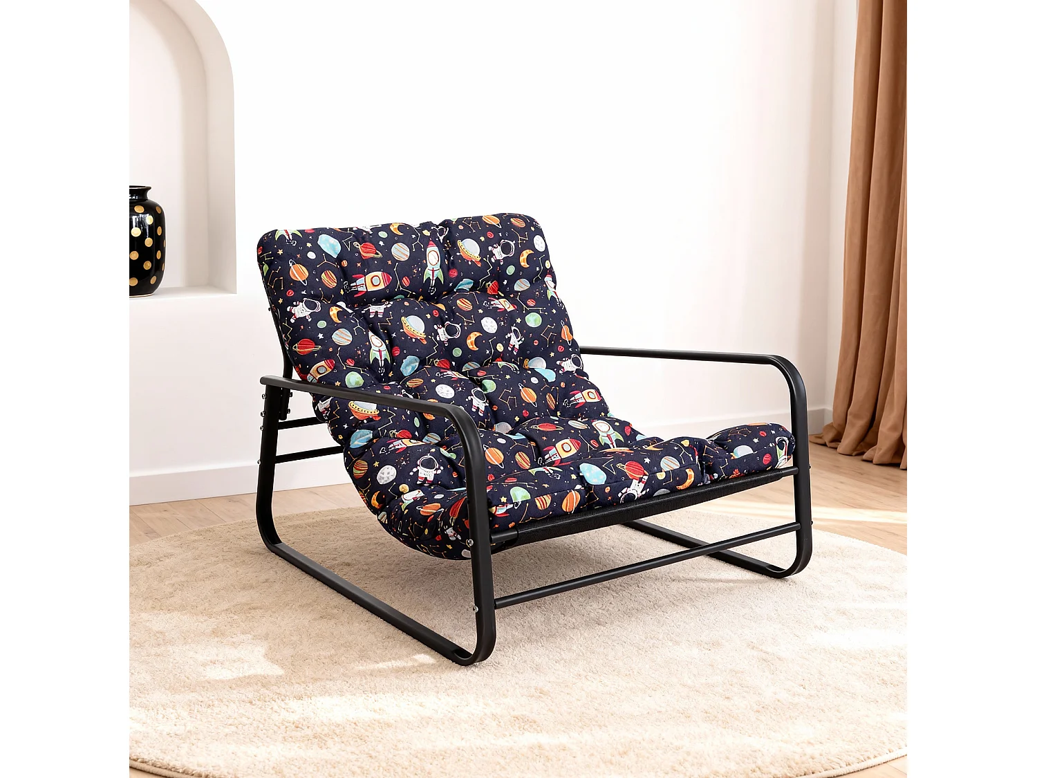 Fauteuil Relax 2 places réversible style transat, chaise longue en acier pour balcon avec motif étoilé