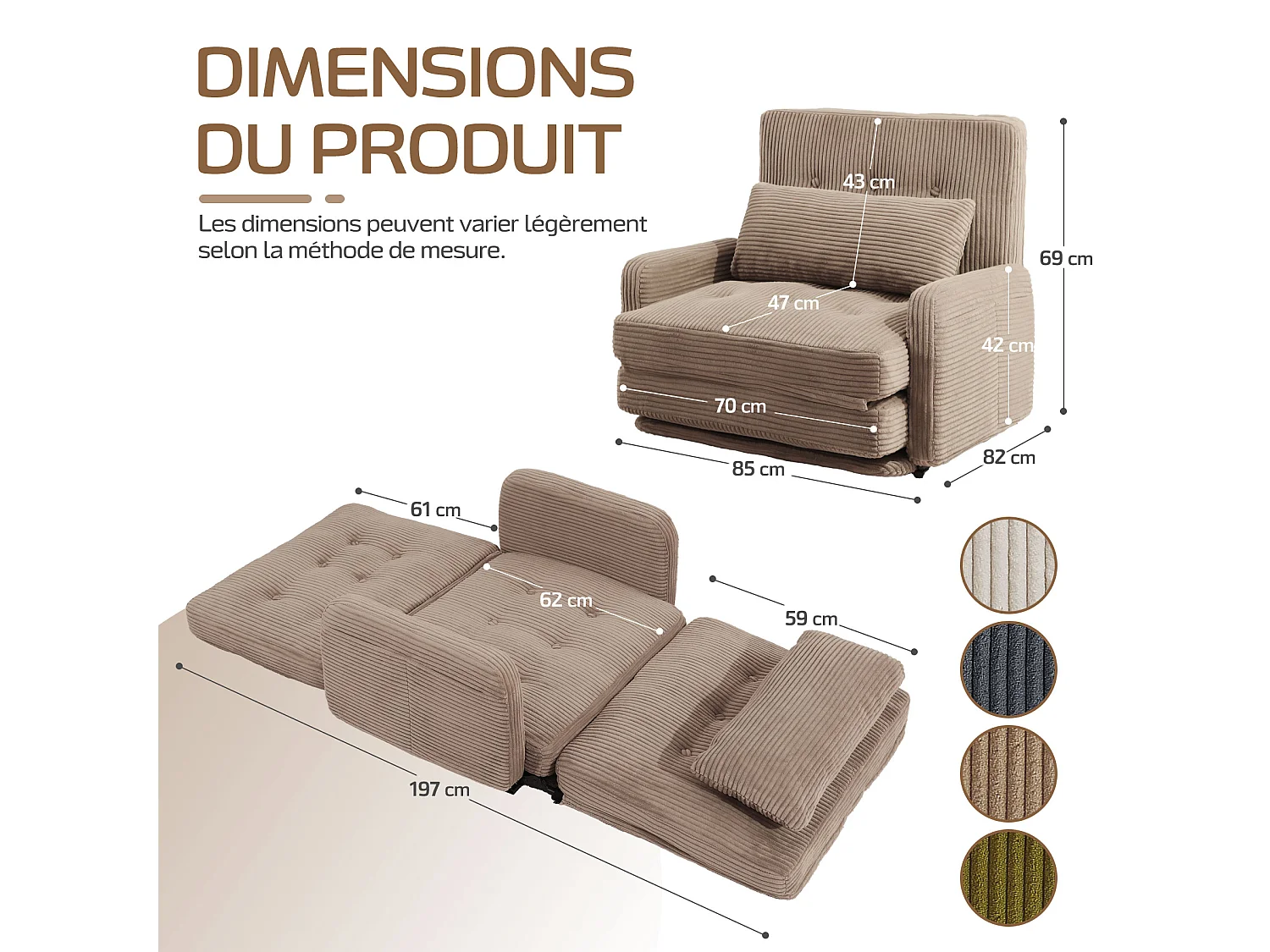 Canapé Modulable 4-en-1 en Cordon - Confort Salon, Relax et Lit Rapide pour un Intérieur Polyvalent