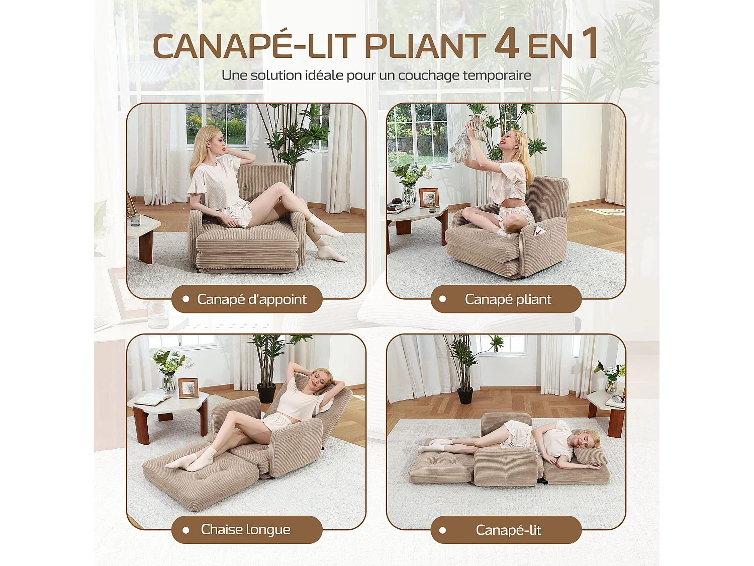 Canapé Modulable 4-en-1 en Cordon - Confort Salon, Relax et Lit Rapide pour un Intérieur Polyvalent