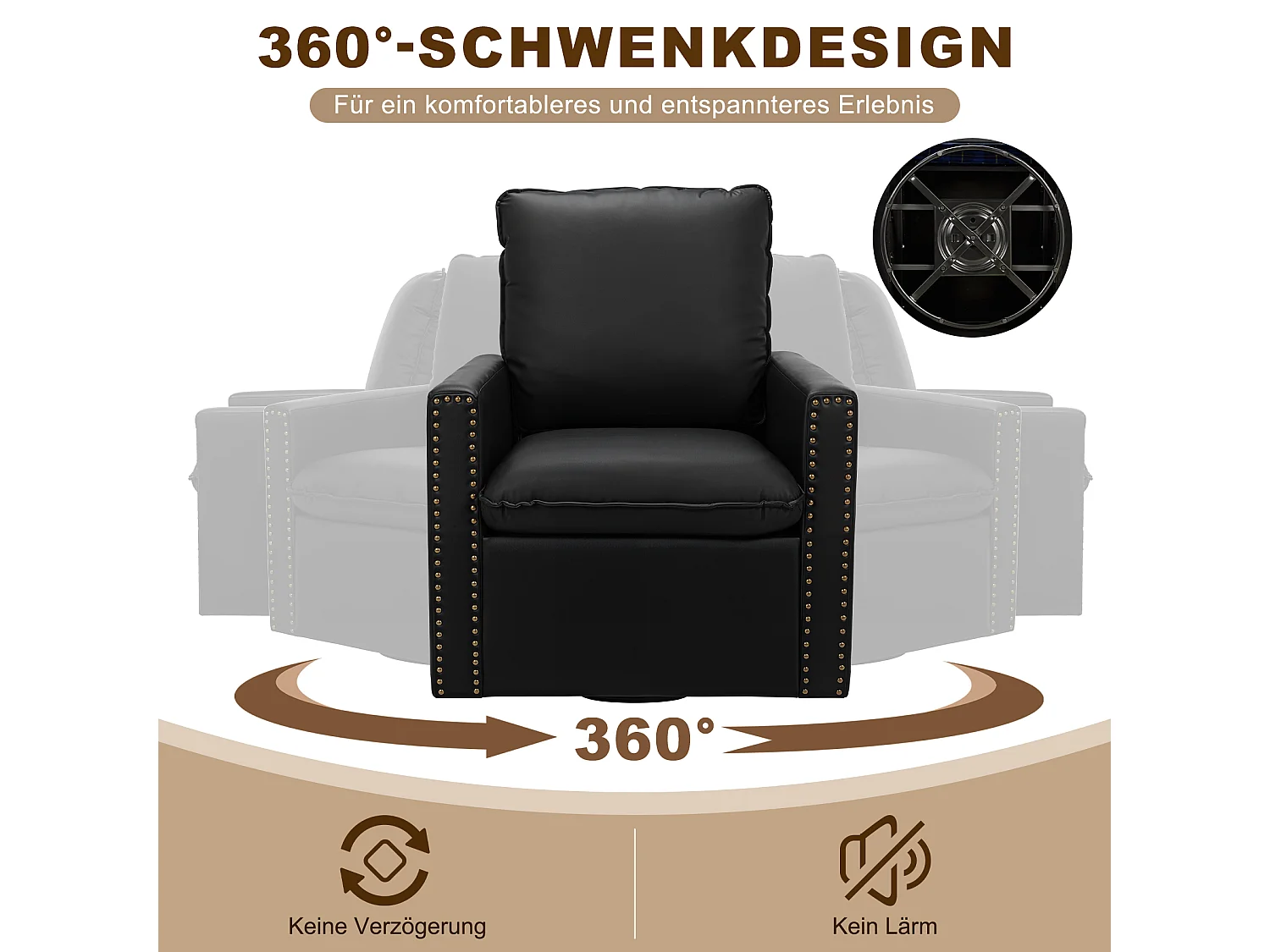 Fauteuil HomeMiYN Individuel Pivotant 360°, Relax Giratoire avec Appui-tête pour Salon, Chambre et Bureau, Grand et Confortable - Noir