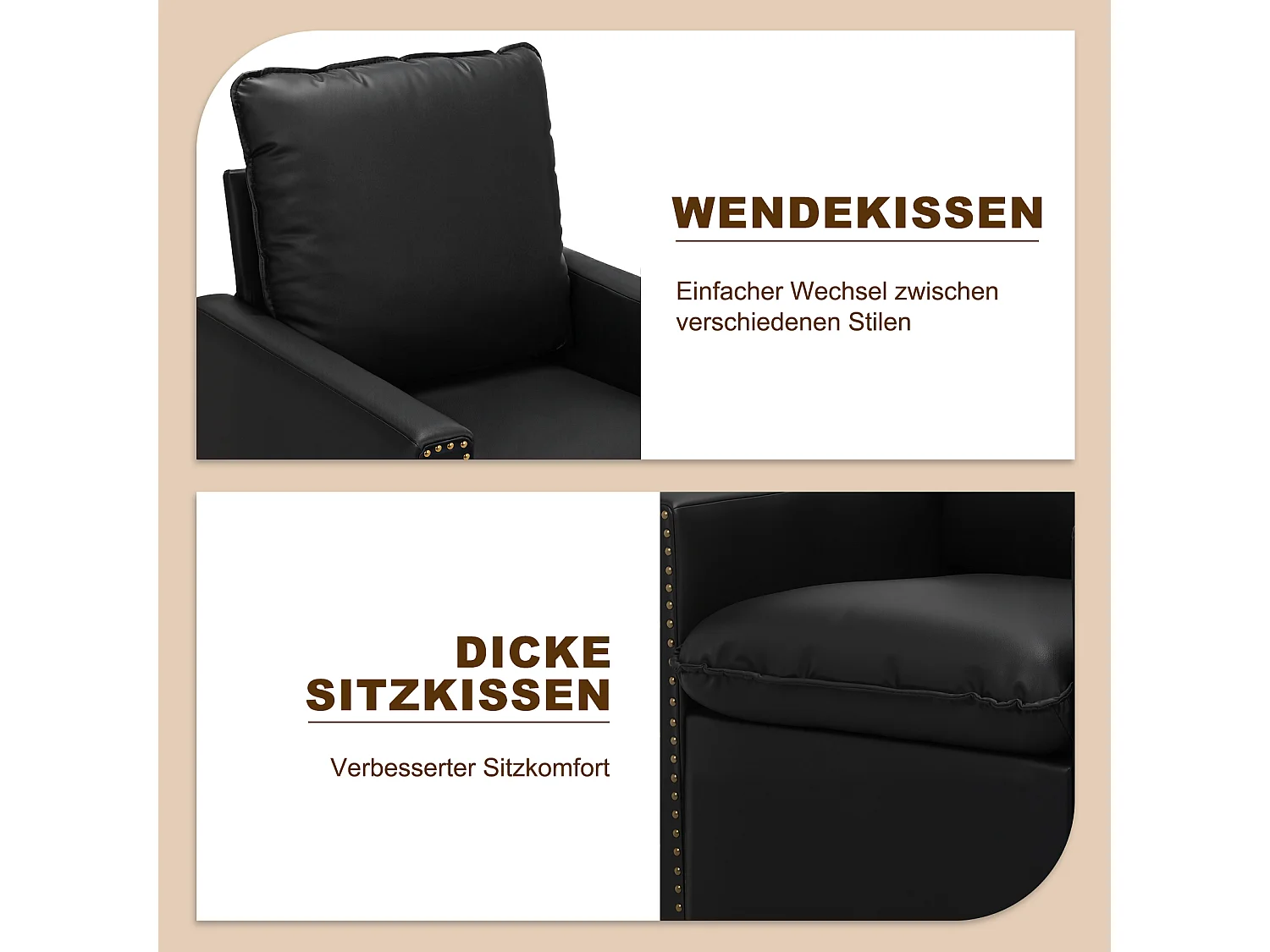 Fauteuil HomeMiYN Individuel Pivotant 360°, Relax Giratoire avec Appui-tête pour Salon, Chambre et Bureau, Grand et Confortable - Noir